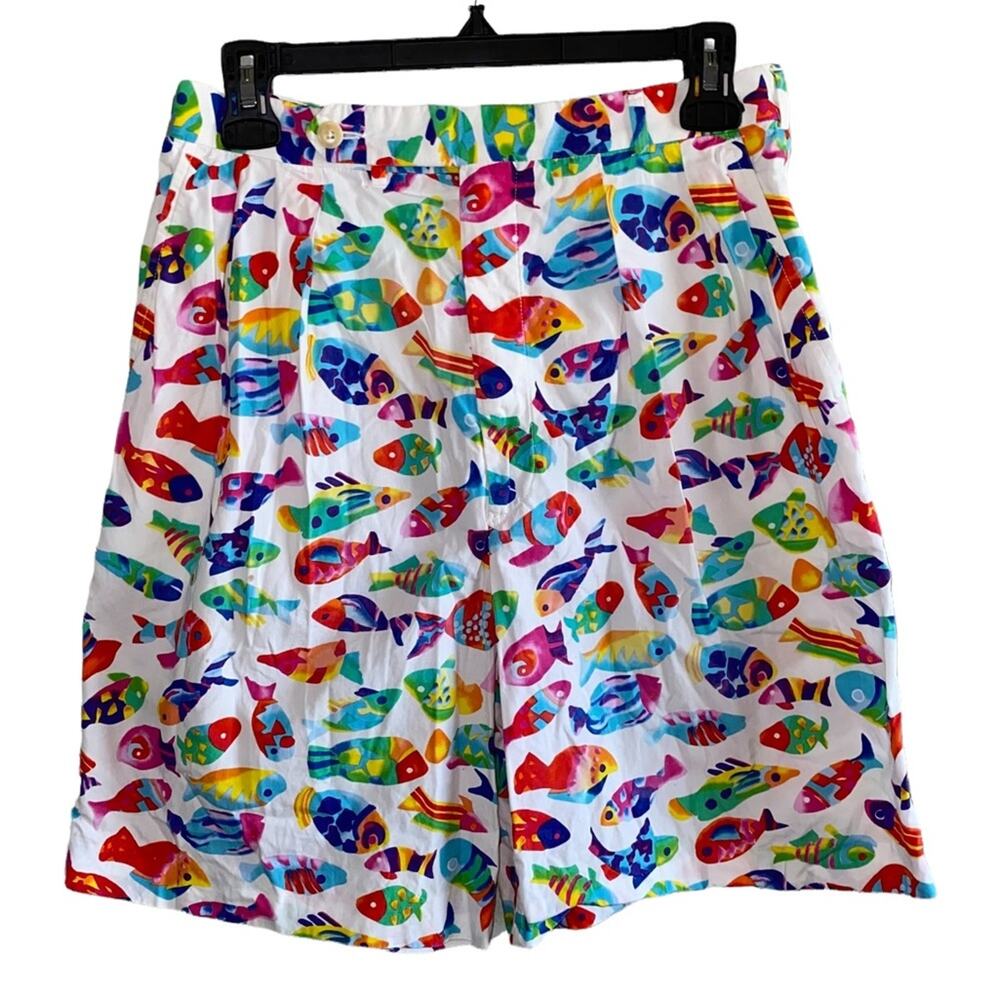 Corbin Threads Union Made Fish Print Cotton Shorts 27" Waist Vintage